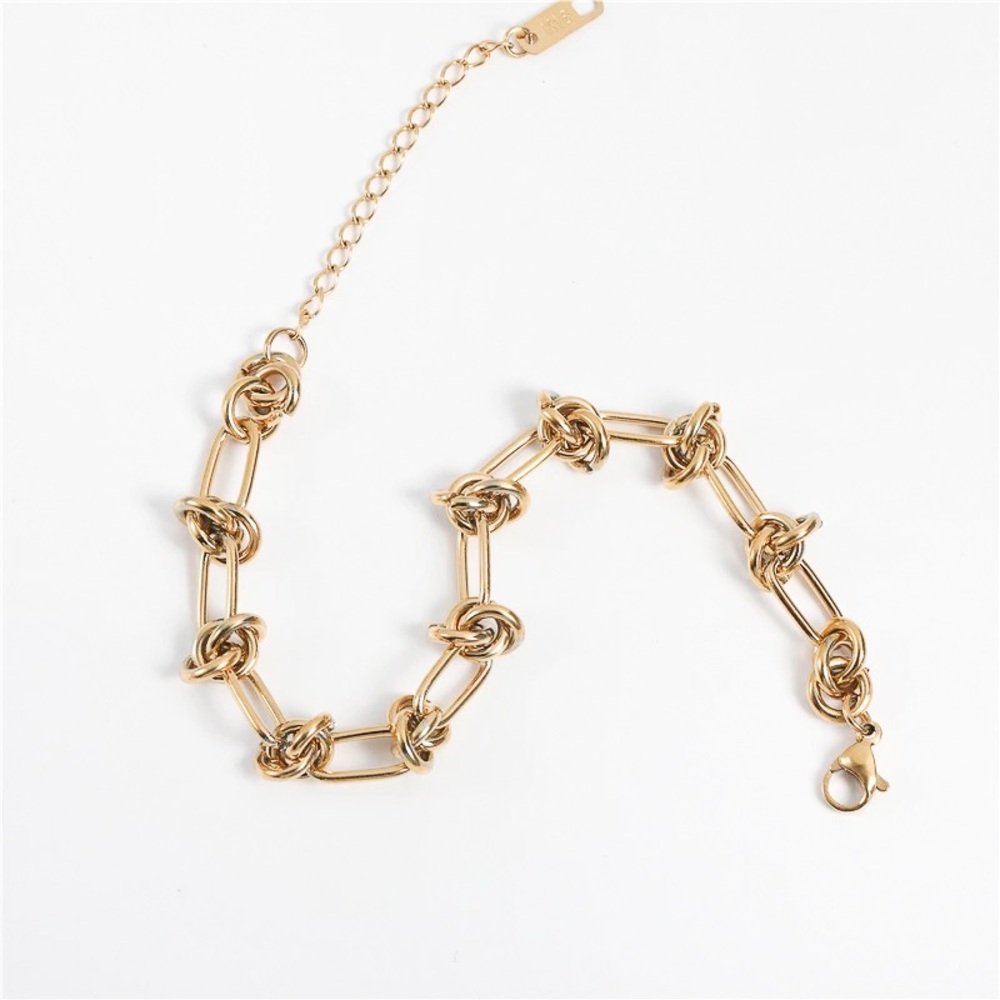 Gold Knot Bracelet - Chunky Gold Bracelet - Gold Chain Link Bracelet - 18K Gold - Picture 5 of 9